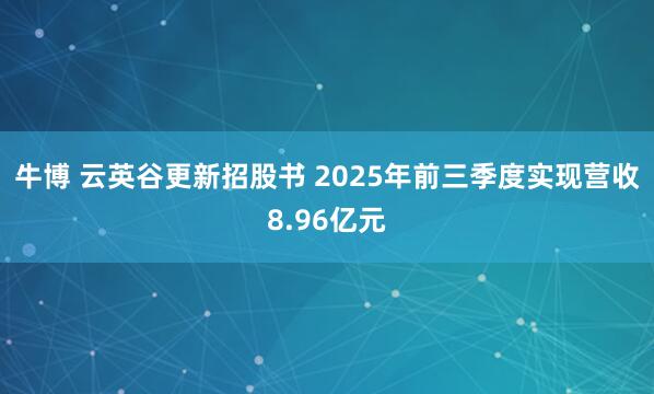 牛博 云英谷更新招股书 2025年前三季度实现营收8.96亿元